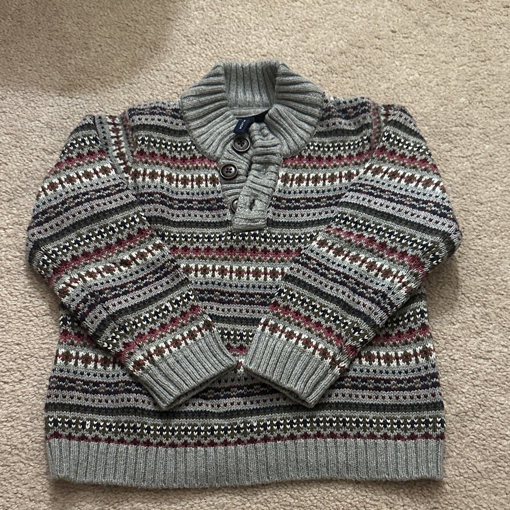 Janie and Jack Classic Grey Heather Fair Isle Mock Neck Kids Sweater - Picture 2 of 3